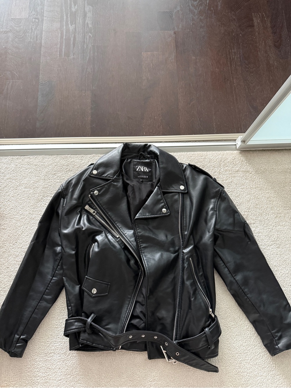 Zara Black Faux Leather Biker Jacket